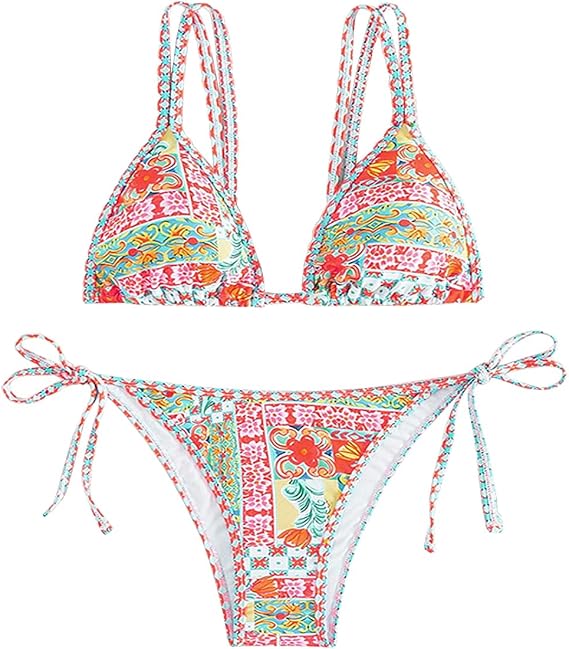 Womens Bikini 2 Piece Floral Patterned High Waisted Bikini Sets Colorful Top Tong Bathing Suits Bikinis Swimsuit