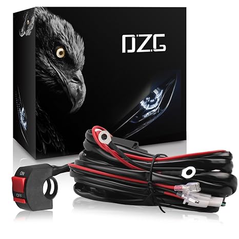 DZG Motorcycle LED Light Wiring Harness Kit 12V | 2 Leads 30A in-line Fuse 40A Relay ON Off Switch 18AWG for Fog Lights Light Bar Driving Lights Auxiliary Work Lights