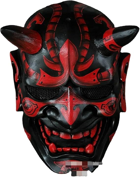 AUSUKY Halloween Japanese Hannya Mask Devil Demon Oni Samurai Prajna Prop Latex Cosplay (Red)