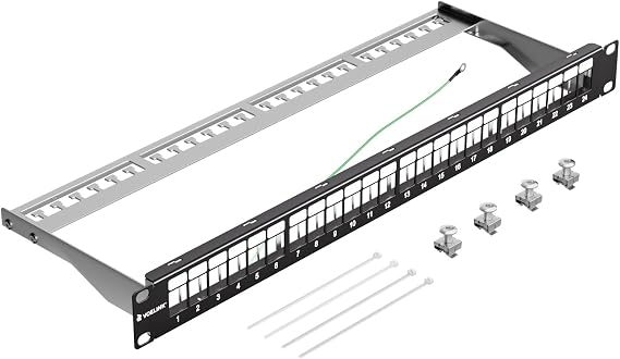 VCELINK 24-Port All Metal Blank Keystone Shielded Patch Panel, 1U Rackmount