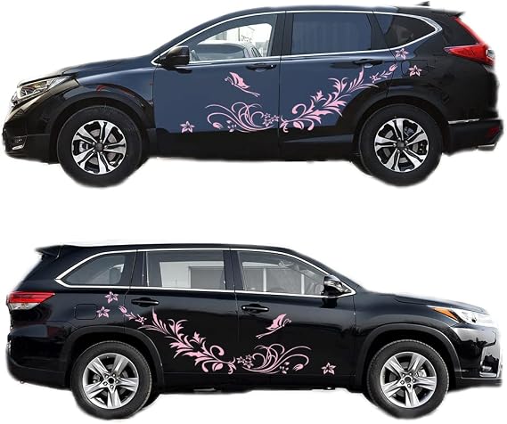 3 Pcs Car Body Decals, Carved Hollow Flower Butterfly Decorative Stickers to Cover Scratches for Cars Vans SUVs and Trucks (Pink)
