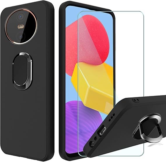 Case + Screen Protector for Gigaset GX6 Pro (6.60 inch),Black Silicone Cover Bracket Shell Case band Tempered Glass Film,for GX6 Pro Glass Film