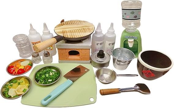 Realistic Cooking Equipment for Kids | Professional Cookware Kitchen Tools Play Set, Mini Stove Burner, Real Food Cooking Tools, Condiment Bottle - For Cooking | 料理調理用