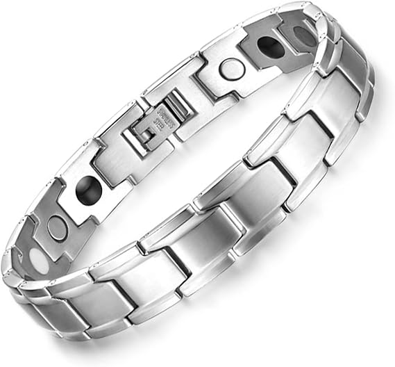 Ultra Strength Magnetic Bracelet - 3,500 Gauss Per Magnet -Magnetic Bracelets for Men Woman - Adjustable Length -Pulseras Magneticas (Silver)