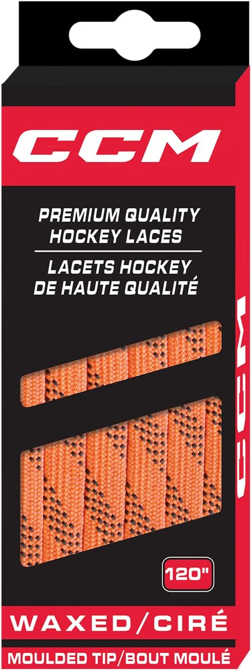 CCM Hockey Waxed Moulded Tipped Laces (Orange/Black, 96")