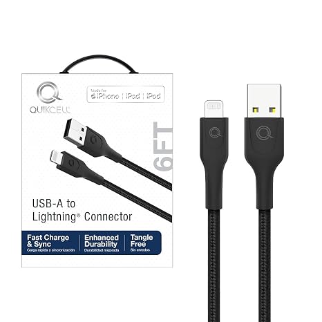 6 FT Charging Cable USB-A to Lightning Connector (Black)
