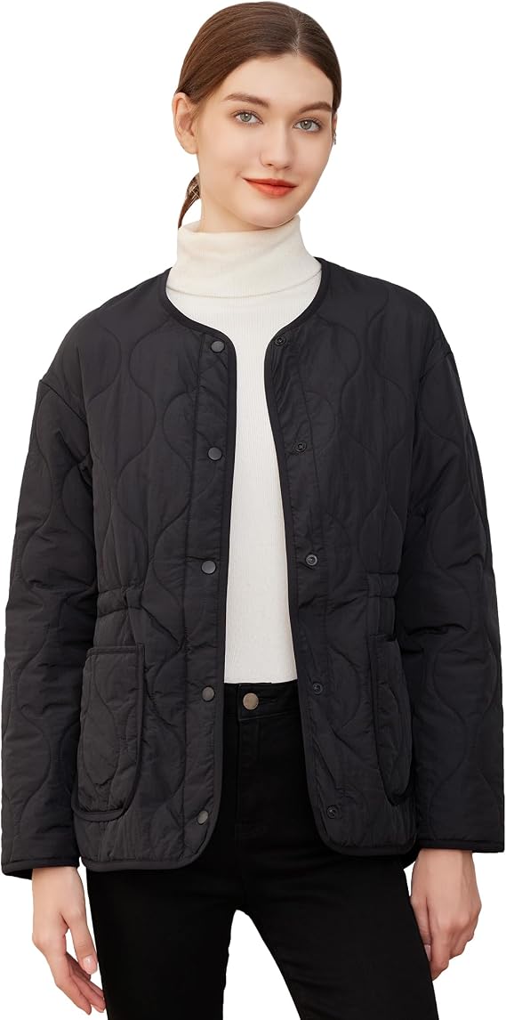 ROYAL MATRIX Women's Quilted Jacket Lightweight and Padded Trendy Coat Button Down Jacket with Pockets