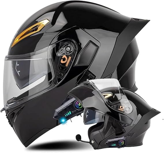 Cool Full Face Bluetooth Motorcycle Helmet Adults Men Women Front Flip Up Modular Street Motorbike ATV Motocross Scooter Moped Cruiser Racing Mountain Helmets Dual Visor, DOT Approved, S-XXL