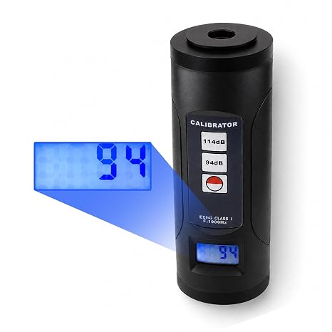 Sound Level Calibrator 94dB / 114dB Fits 1'' and 1/2'' Microphones Digital Decibel Meter Calibratior with 0.3dB High-Precision SPL Calibrator Digital LCD Display with Backlight