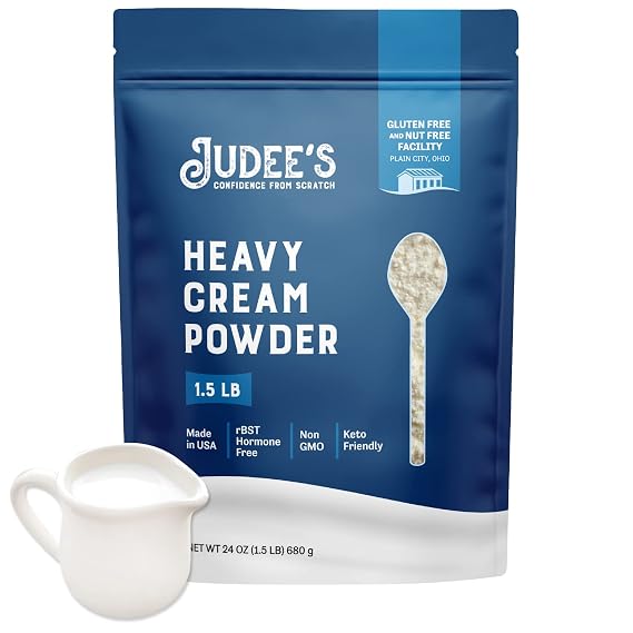 Judee's Gluten Free Heavy Cream Powder - Keto Coffee Creamer Blend - Reconstituted Heavy Cream for Sauces & Baking - Shelf-Stable Creamer for Long-Term Storage - 1.5 lb