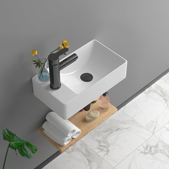 15"x9" Wall Mount Bathroom Sink, White Ceramic Vessel, Faucet Combo