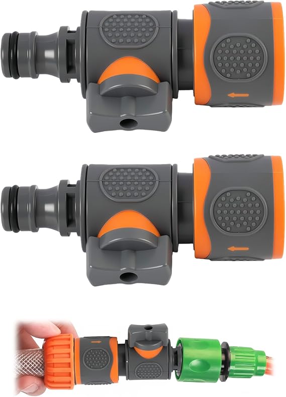 2 PCS Quick Release in Line Shut Off Valve, Garden Hose Shut Off Valve Pipe Tap Connector with Switch, Plastic Hose Coupling Adaptor for Water Flow Control, Suitable for Irrigation Lawn Garden Plants