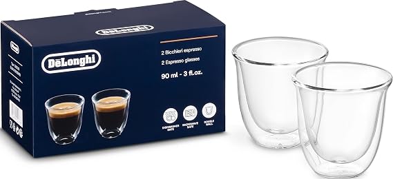 De'Longhi デロンギ Double Wall Glass DWG2S-060 Cup Espresso Doppio 60ml 90ml when full 2 pieces Double structure Thermal insulation and cooling properties Latte art De'Longhi coverage