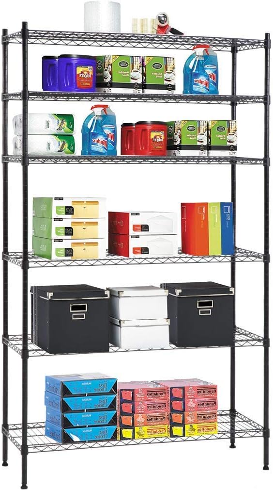 BMS 6 Shelf Wire Shelving Unit Heavy Duty Metal Storage Shelves NSF Wire Shelf Organizer Black