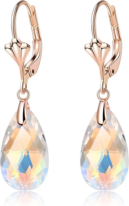 EleQueen Austrian Crystal Hypoallergenic Leverback Drop Gold Tone Dangle Earrings for Women