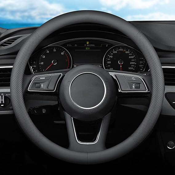 XHRING Car Steering Wheel Cover for Ford F150 F250 Raptor F250 Super Duty F350 Expedition Accessories F-150 XL XLT Lariat King Ranch Platinum Limited Lightning Tremor 2026 Leather Black 15 12''-16''