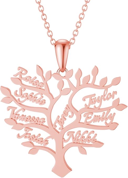 LONAGO Family Tree Necklace Personalized Name Necklace Custom Names Tree of Life Pendant Necklace for Family Friends