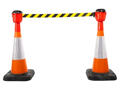 The Workplace Depot Cone Barrier Tape – 10m High Visibility Chevron Tape – Weatherproof Cone Safety Barrier for Quick Deployment in Construction Zones, Crowd Control(Black/Yellow)