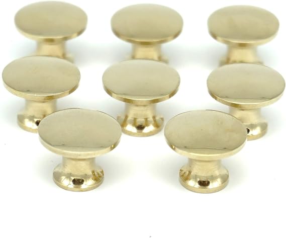 8 Small Brass Knobs Book Case Desk Jewelry and Small Boxes Knobs Solid Cast Brass 3/4" Diameter X 9/16" Projection