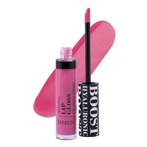Benecos Natural Moisturizing, Shiny Lip Gloss - Long Lasting, Sheer and Vibrant Pink Color (Pink Blossom)