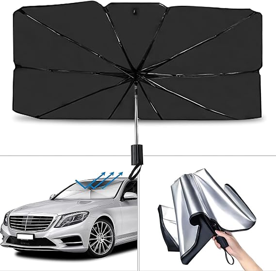 COMBLU Araba ön cam güneş tentesi, katlanabilir otomotiv şemsiyesi, güneş şemsiyesi, araba ön pencere güneşliği, UV ışınları, ısı yalıtımı koruması, otomobiller, SUV, kamyonlar için