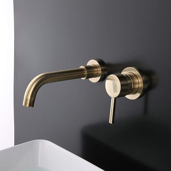 Wall Mounted Brass Bathroom Sink Faucet Basin Mixer Tap Brushed Gold