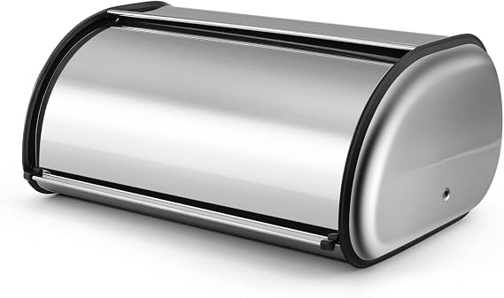 Flexzion Stainless Steel Bread Box, 13-Inch Bread Bin for Countertop