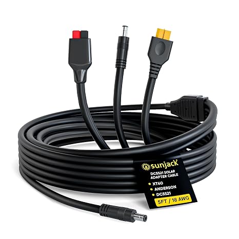 SunJack DC5521 Solar Panel Adapter Cable, 18AWG 5ft
