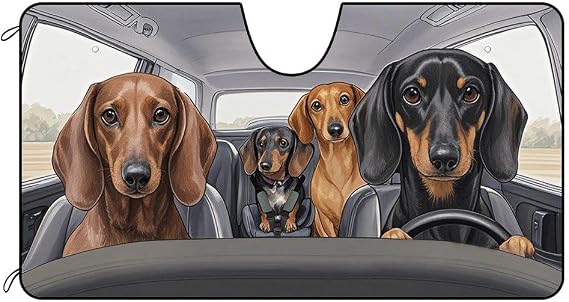 Car Windshield Sunshade Dachshund Dog Family Vehicle Front Windshield Sunshade UV Ray Reflector Sun Protector Sun Shade Visor, Keep Vehicle Cool, 55" x 30"