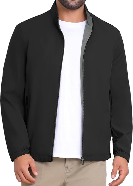 Men's Lightweight Stand Collar Full Zip Up Business Golf Bomber Jacket