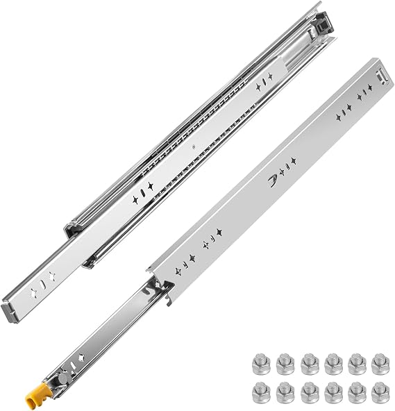 VEVOR Drawer Slides 24inch, 1 Pair Locking Drawer Slides 250lbs Load Capacity, Side Mount Ball Bearing, 3-Fold Full Extension