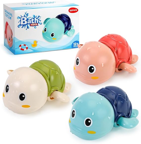 SEPHIX Bath Toys for Toddlers 1-3, Cute Swimming Turtle Bath Toys for 1 2 Year Old Boy Girl Gifts, Water Pool Toys for Baby Toddler Toys Age 1-4, Wind-up Infant Bathtub Toys, 3 Pack