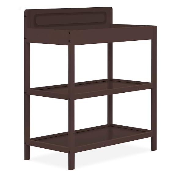 Dream On Me Avery Baby Changing Table with Storage, New Zealand Pinewood, BSA Safety Certified, 2 Open Shelves, Water-Based Finish, Compact Space-Saving Nursery Design, Chocolate Chip