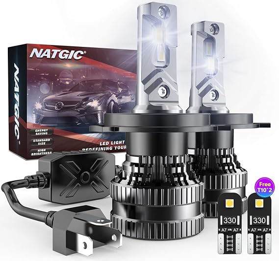 H4 LED Headlight Bulbs with 2Pcs T10 LED Bulbs, 300% Brightness 9003 HB2 Hi/Lo Beam All IN ONE Conversion Kit with Upgraded EMC Intelligent Driver, 12000LM Xenon White 6500K (Total 4 Bulbs)