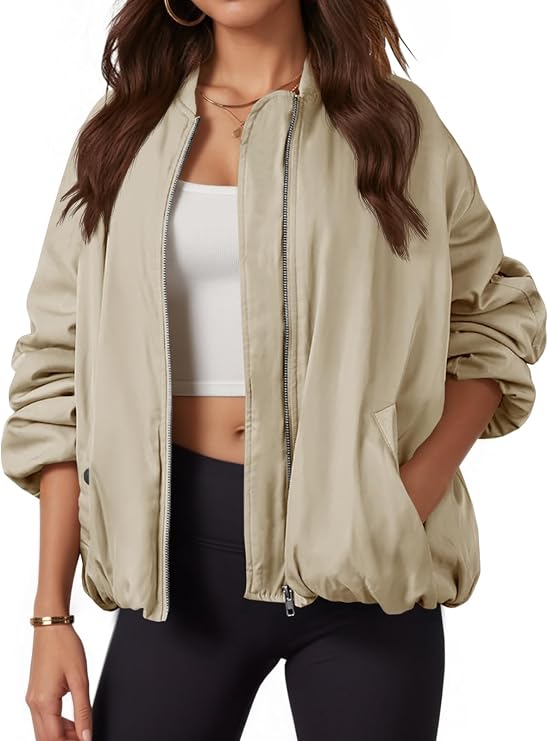 Tankaneo Womens Oversized Bomber Jacket Quilted Lightweight Puffer Jackets