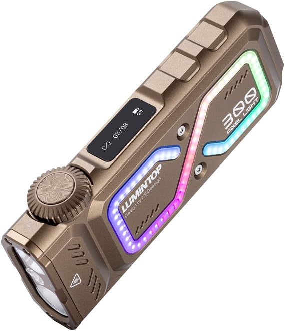 Lumintop ピクセルライト フラット充電式懐中電灯、1002ルーメン、ロータリーダイヤルコントロール&スマートディスプレイ、スポットライト/投光器/uv/グリーンライト/rgb、ダイスモード、ロックペーパーハサミ、レインボー/流星/スネーク。