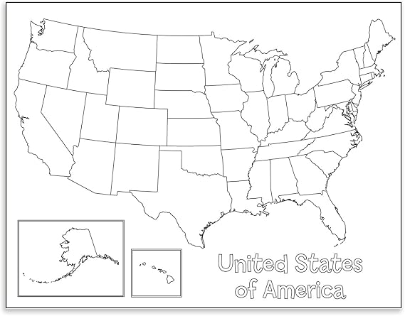 Hygloss Products Creative Learning Poster - U.S.A. Map - Art Activities for Classroom, Kids Camps, Events, Parties & More - Black Design on White Paper - 17 x 22 - 24 Posters per Pack,30147