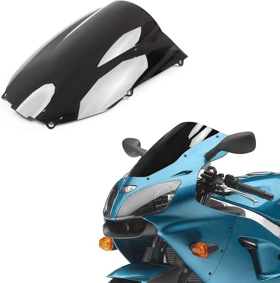 Windscreen Windshield Wind Deflector Double Bubble For Kawasaki ZX-6R Ninja 636 2000-2002 ZX6R ZX636R, ZZR600 2005-2009 (Black)