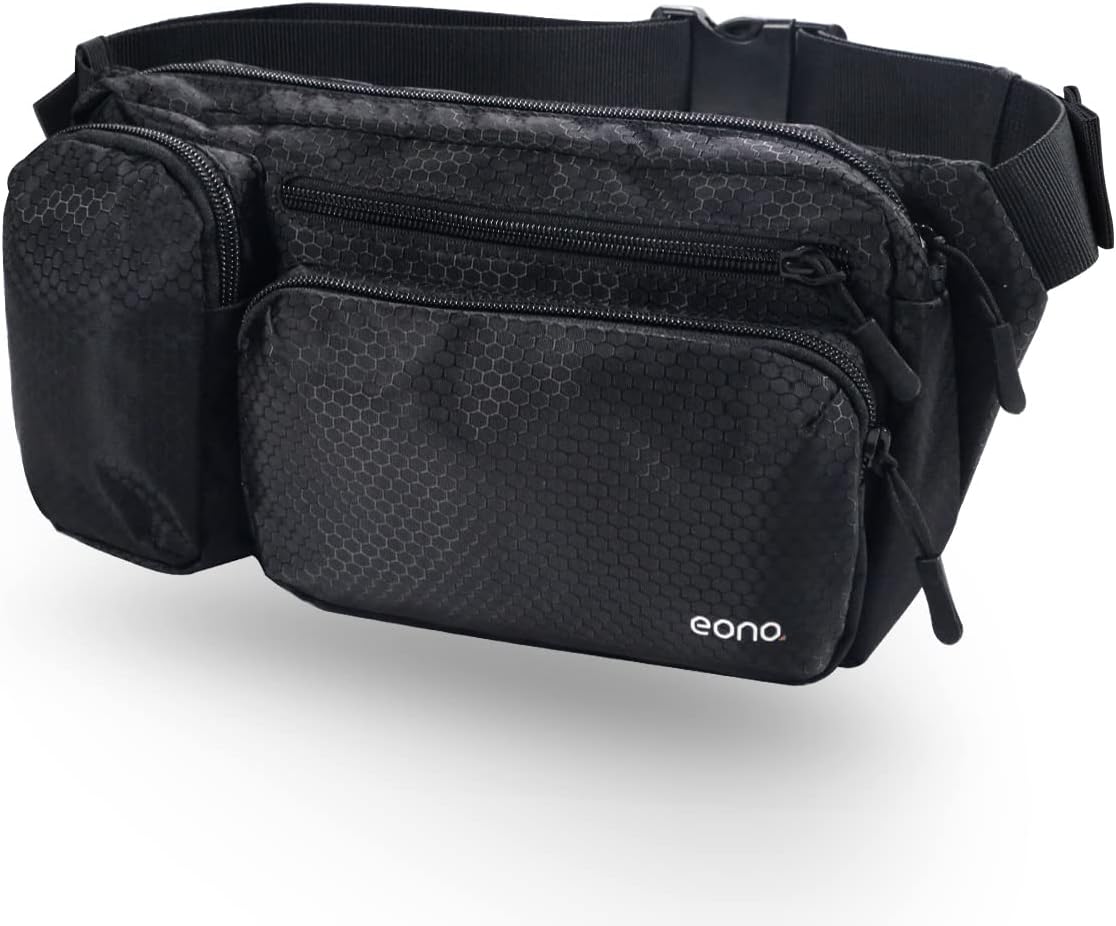 Amazon Brand - Eono Water Resistant Bum Bag with Multi-Pockets, Large Capacity Waist Fanny Pack for Hiking, Dog Walking, Travel & Outdoor Activities