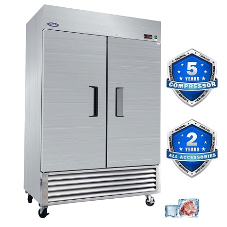 54 Inch Width,49 cu.ft,Two Section Commercial Reach-In Freezer,10F~10F,6 Adjustable Shelves, Two Stainless Steel Swing Door, Automatic Defrost for Restaurant, Bar, Shop, Residential