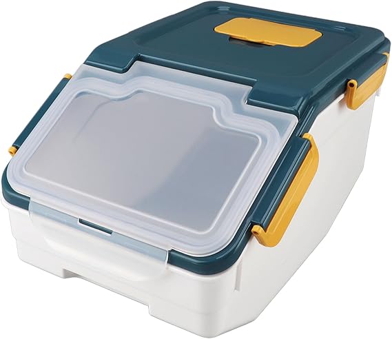 Rice Storage Container Thicken Airtight Sealed Grain Bin for Dry Food Kitchen Household, Deep Lake Blue (11lb 7.5 X 9.1 X 7. 14in)