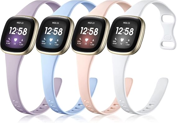 Getino Compatible with Fitbit Versa 4/ Versa 3 Bands/Sense/Sense 2 Bands Women Men, Sport Slim Accessories, Band for Fitbit Versa 4/ Versa 3/ Sense 2/ Sense Watch, Small Lavender/Lilac/Pink/White