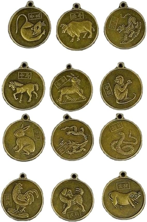 Chinese Zodiac Souvenir Coins 12pcs Vintage Commemorative Coins Animal Coins Chinese Fortune Coins for Home Decor