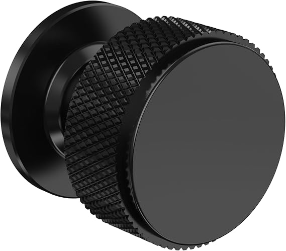FURNIWARE Pack of 10 Knurled Cabinet Knobs, Matt Black Cabinet Knobs, Solid Cupboard Handles with 2 Sizes Screws, Round Single Hole for Kitchen, Dresser, Wardrobe, Chest of Drawers, Furniture