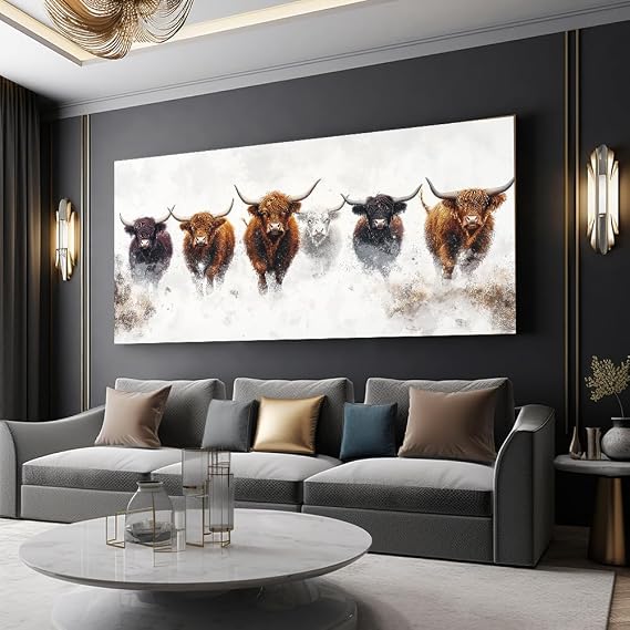Highland Cow Wall Art Canvas Farmhouse Wall Decor Pictures Prints Artwork for Home Painting Landscape Framed Modern Artwork Pictures Living Room Bedroom