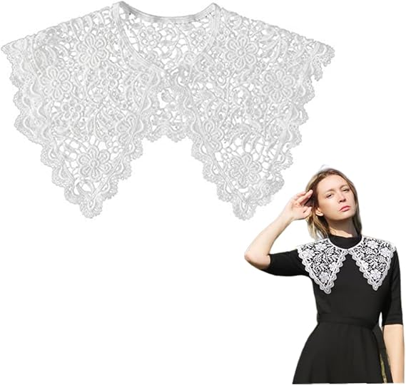 GALPADA Lace Hollow Fake Collar for Women Detachable Floral Shawl with Pearl Button Closure Breathable Vest and Dress Accessory for Party and Wedding