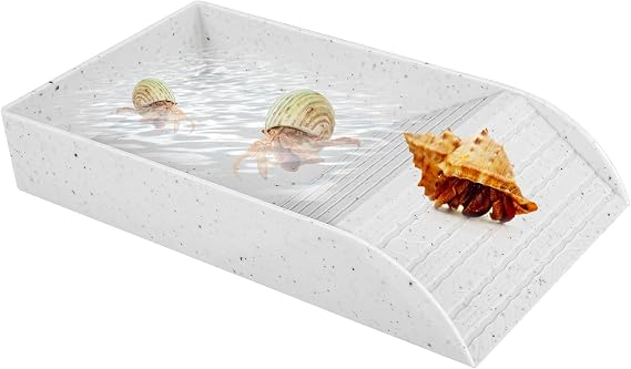 Tortoise Water Dish, Tortoise Bath Dish, Reptile Pool Bowl with Anti-slip Ramp, Reptile Feeding Box, Turtle Food and Water Bowl For Basking Feeding Bathing (Granite color 30.5x14.8x5.8cm)
