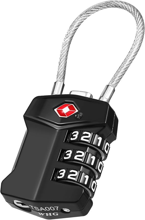 ZHEGE TSA Approved Cable Luggage Lock, Travel Lock, Keyless Padlock (Black)