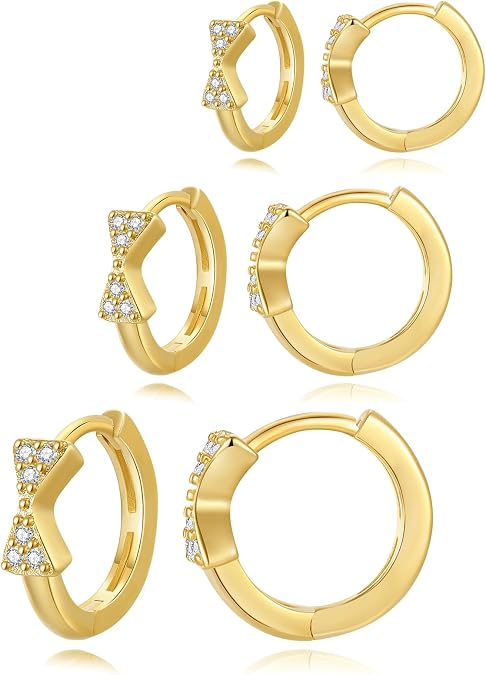 DAILY VIBES Small Gold Hoops Huggie Earrings for Women 14K Real Gold Plated Dainty Cubic Zirconia Mini Bead Cartilage Earring Hypoallergenic Hoop