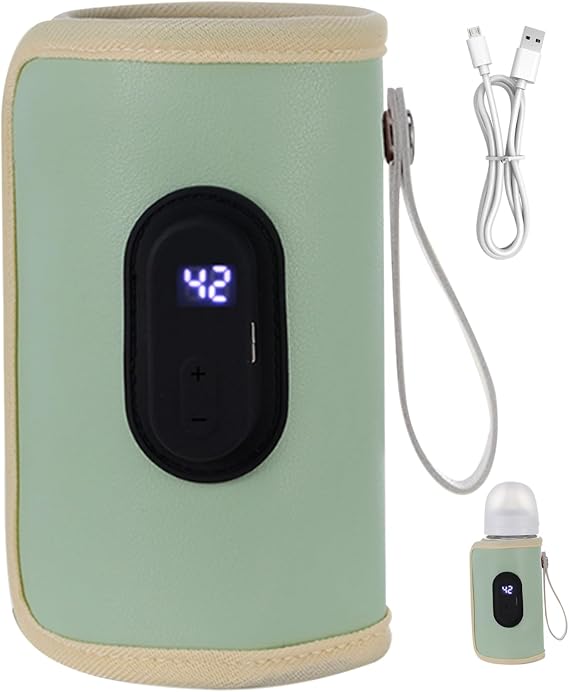 Portable Bottle Warmer 18W Quick Heating Baby Bottle Warmer Temperature Adjustable USB Baby Bottle Heater Travel Bottle Warmer Newborn Essentials for Home Family Travel Green